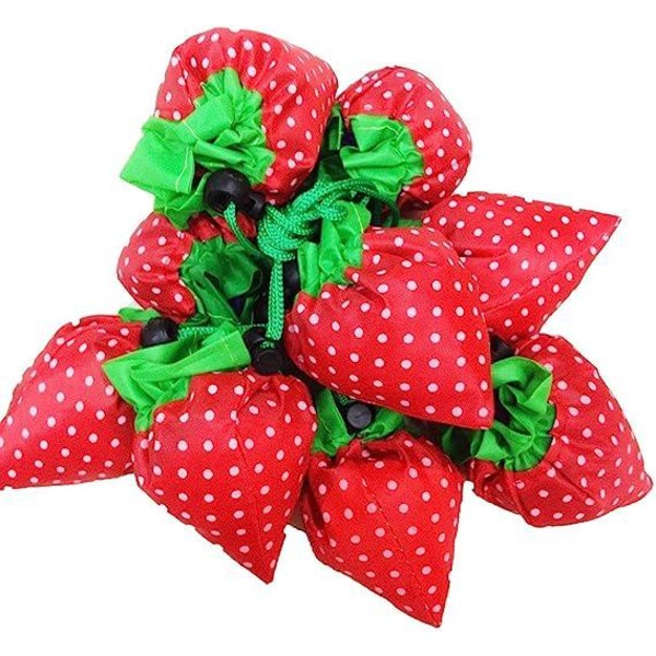 12 stk Gjenbrukbar sammenleggbar handlepose, jordbærmønsterlomme sammenleggbar handlepose med snørelommer