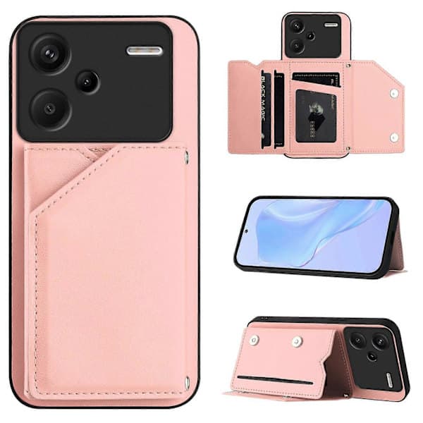 Plånboksfodral för Xiaomi Redmi Note 13 Pro Plus 5G, telefonfodral med kortplats och stativfunktion med handledsrem Rosa
