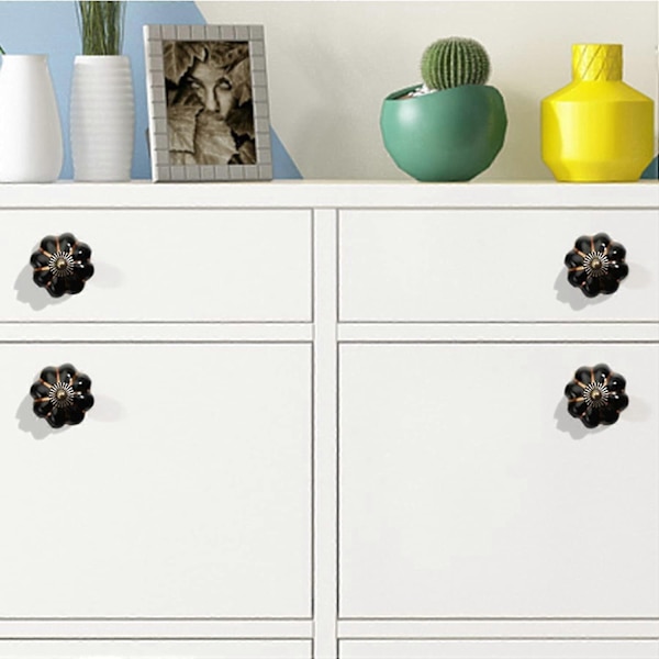 6 Pieces Ceramic Drawer Knobs Ceramic Door Knobs Pumpkin Shaped Cabinet Knobs Furniture Cabinet Knobs with Screws for Furniture, Kitchen Cabinets, Drawers