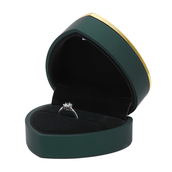 Ringer Gaveeske Myk Flocking Varmeformet Belysning Bærbar smykkeoppbevaringsveske til jubileumsforlovelse Svart Grønn