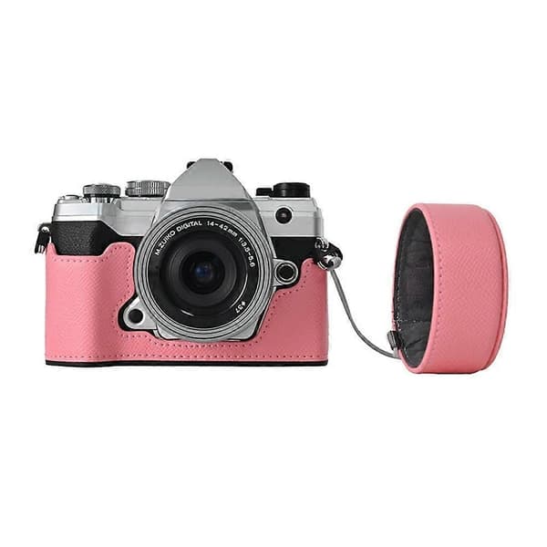 For Olympus OM-5 Camera Case Half-Wrapped Leather Bottom with Lens Cap - Pink