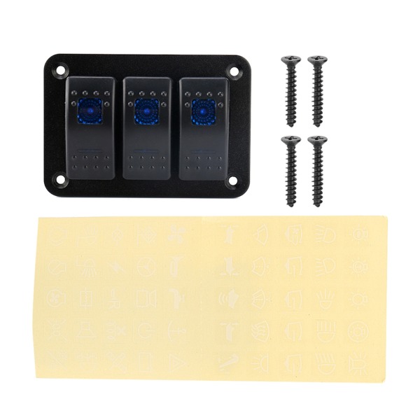 Kallistuskytkinpaneeli LED-valolla RV-autoon, veneeseen, 3-osainen 12-24V