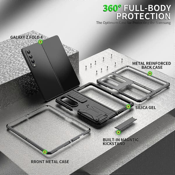 Case Compatible With Samsung Galaxy Z Fold 4, Hard PC Military Armor Heavy Duty Shockproof Case With Kickstand