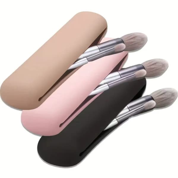 Silikone Makeup Børste og Svampeholder - Makeup Børste Etui til Rejser - Khaki