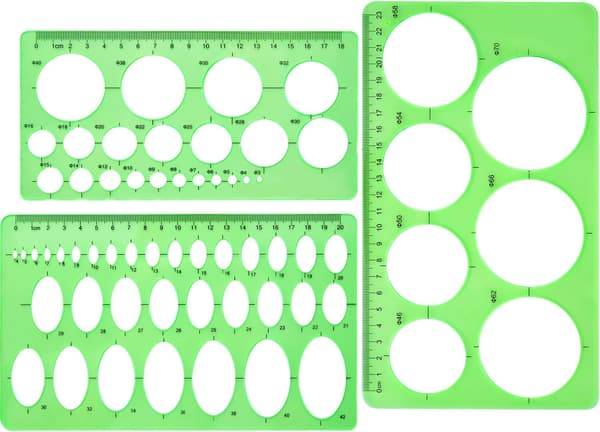 3-pak rund oval plastskabelon tegneskabelon
