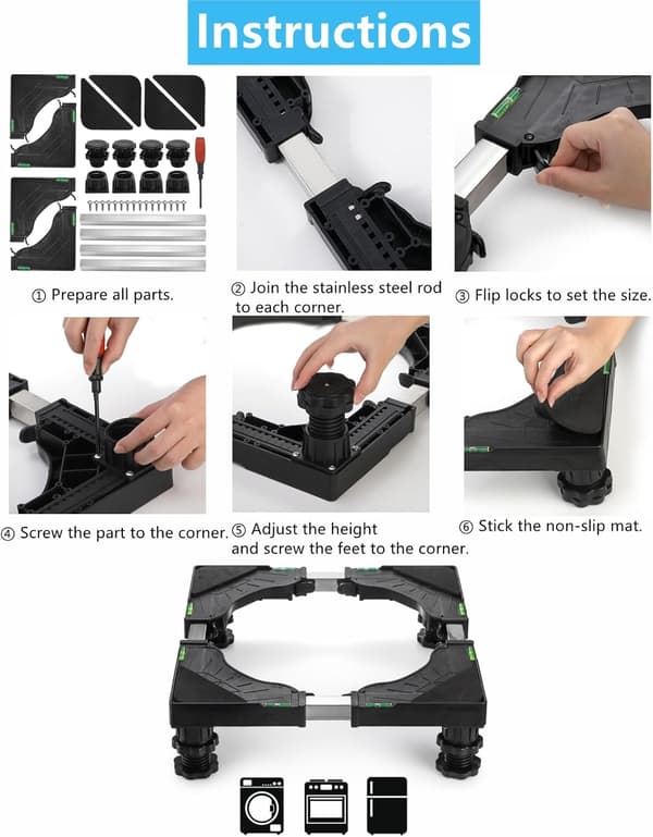 Mini Fridge Stand, Universal Washing Machine and Dryer Pedestals, Adjustable Refrigerator Stand, Multifunctional Washing Machine Base