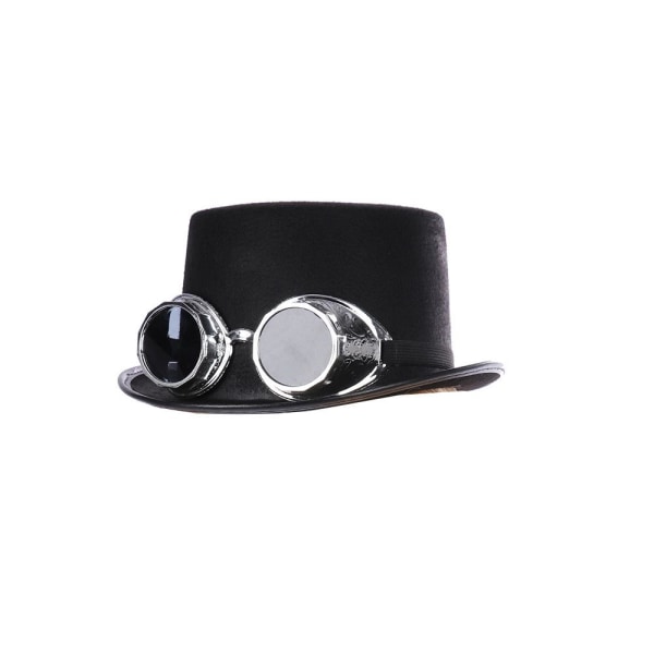 Steamgoggles hatt, Cylindrisk, Löstagbara svetsglasögon, New Steampunk, Uppfinnare, Kostym, Karneval, Halloween, Temafest, Svart, One Size