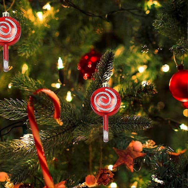 Festlige Stribede Slik Ophængsdekorationer, 6-delt Sæt til Juletræ og Fest, Søde Pynt