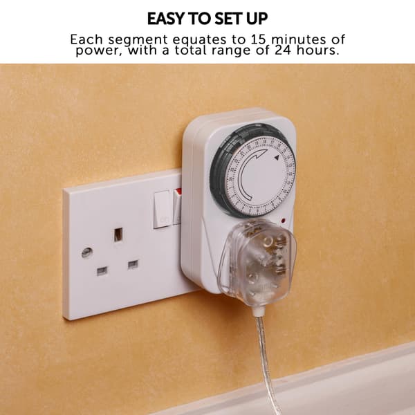 24-timers segmenttimer stikdåse - Programmerbar mekanisk timer kontakt til hjem og kontor - Energibesparende 240V 3-benet plug-in tidskontrol