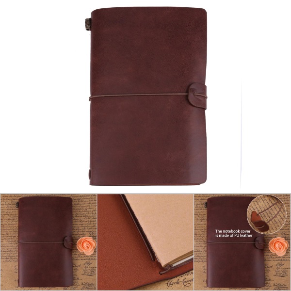 Klassisk reseanteckningsbok i PU-läder Personlig dagbok, påfyllningsbar anteckningsbok