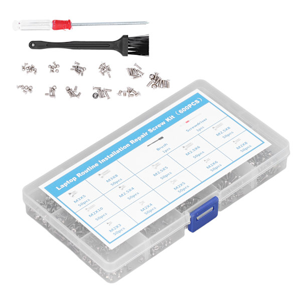 600st Datorskruvar Sortimentssats Micro Flat Head M2 M2.5 M3 med skruvmejselborste (silver)