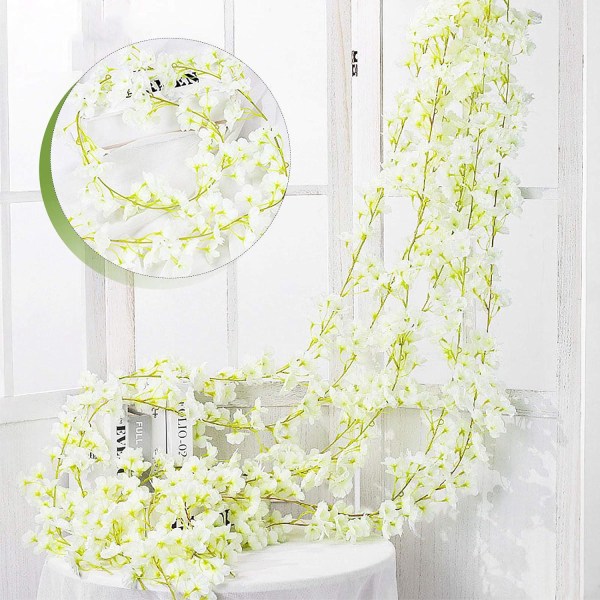 5 stk 1,8m -Hvite kirsebærkranser kunstige blomster hengende dekorasjon til bryllup Hjem Hage Stue Speil