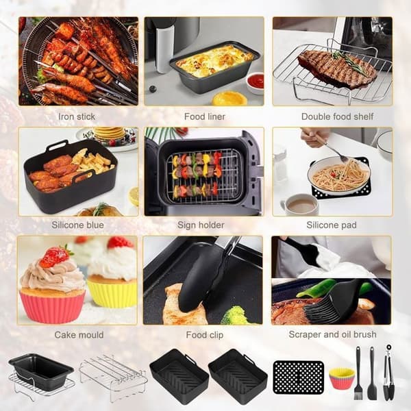Airfryer-tilbehør, tilbehør, XL dobbelt tilbehørssett for 7,6L-9,5L, Airfryer-tilbehør