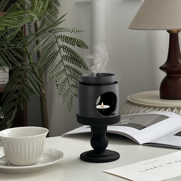 Keramisk Olje Aromaterapi Brenner, Matt Voksbrenner, Aromaterapiholder, Telysholder Diffuser for Hjemmekontordekorasjon, Svart black