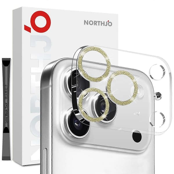 NORTHJO Camera Lens Protector for iPhone 17 Pro, Glitter Bling Circles, Tempered Glass HD Clear 3D Full