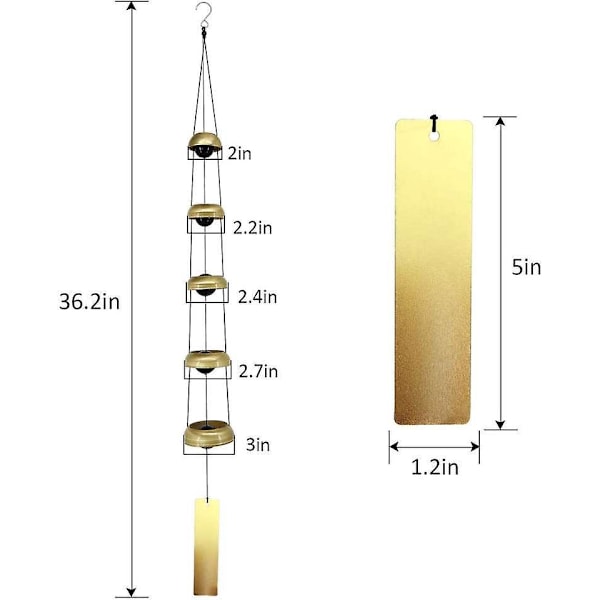 Kobber Vindklokker - 5 Klokke Tempel Feng Shui Klokker for Hjem Hage Utendørs Dekorasjon - Minnegave