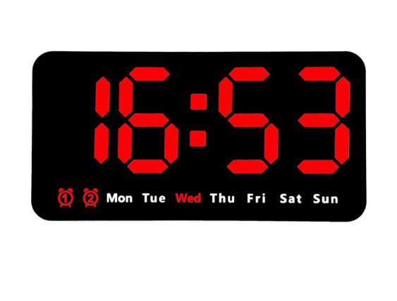 Digital vægur, LED digitalt ur, 12/24 timer, store tal, lille lydløs, Eed red