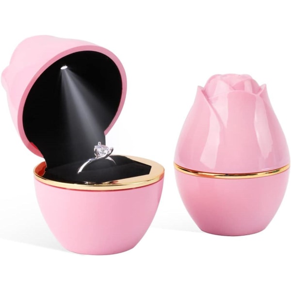 Rose, rosformad förlovningsring Box LED Ring Box Smyckeskrin för vigselring Box Bröllop för äktenskapsförslag