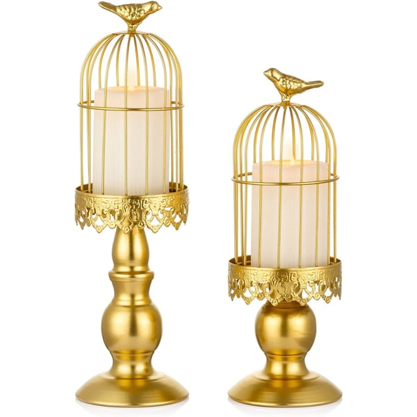Guld- S+L Vintage Birdcage Ljusstake, Dekorativa Ljusstakar för Bröllopsbord, Smidesjärn snidade Ljusstake Ornamenter