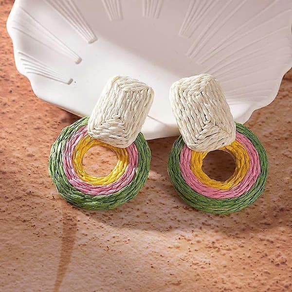 Statement Raffia Øreringe Søde Boho Øreringe Rattan Hængende Øreringe