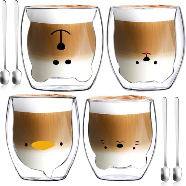 Søde Dobbeltvæggede Krus, 4x200ml Æstetiske Søde Kaffeglas, Latte Cappuccino Tekop, Espressokopper, Gave