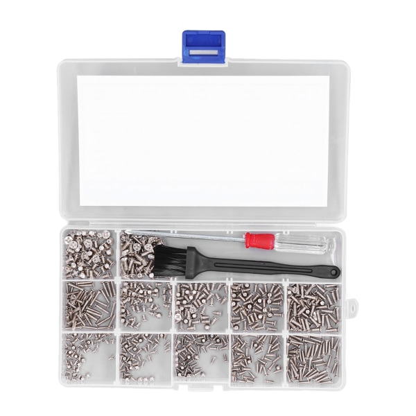 600st Datorskruvar Sortimentssats Micro Flat Head M2 M2.5 M3 med skruvmejselborste (silver)