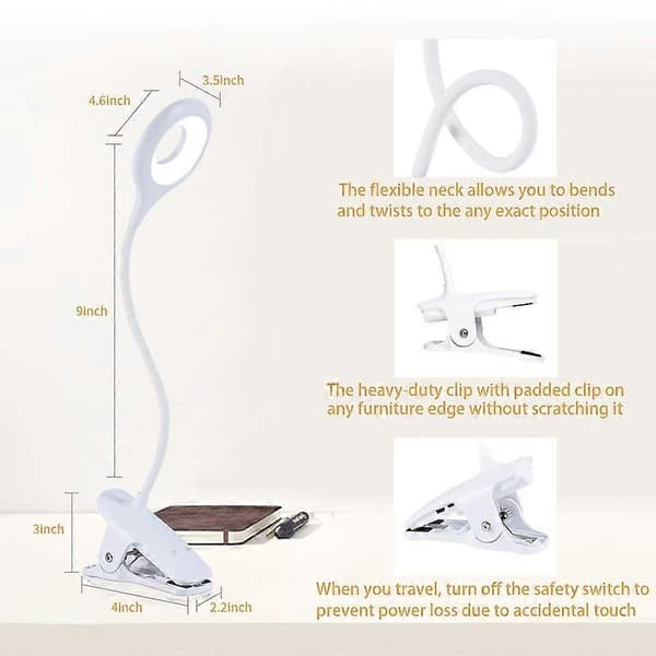 LED Reading Lamp, 28 LEDs USB Rechargeable 3 Color x 3 Brightness
