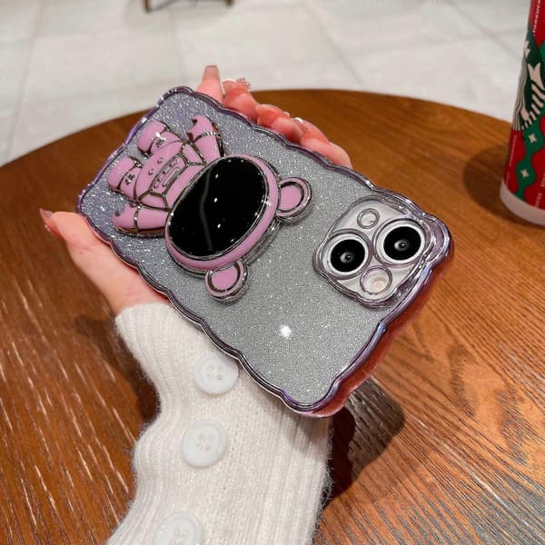 Plated Transparent Case Compatible With iPhone 14 Pro Max/14 Pro, Soft Shockproof TPU Cover With Astronaut Stand
