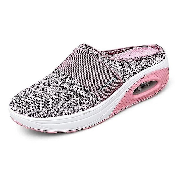 Ortopædiske diabetiske mesh flade platform kile slider luftpude slip-on sko37 pink