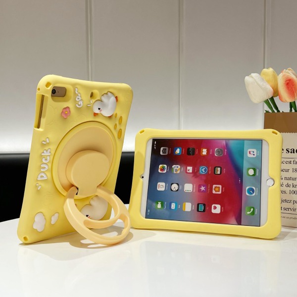 Söt Duckling stötsäkert rosa case för iPad Mini 6 med vikbart stativ, stativ kan rotera 360 grader