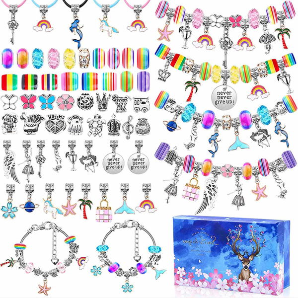 112 st Julsmycketillverkningssats för flickor Charmarmband Halsband Present Pärlor Set DIY Barn Armband Tillbehör