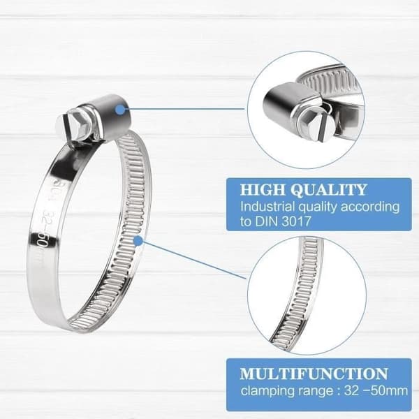 32-38 mm poolslangskopplingar - 3-pack med 6 slangklämmor - Vit