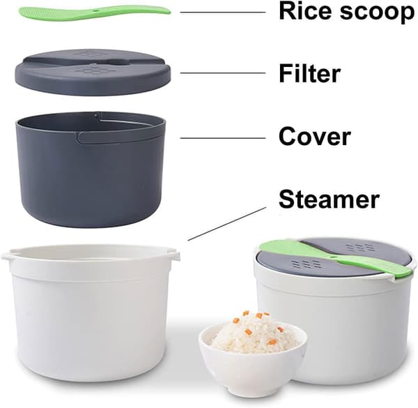 Mikrobølge Ris Koger, 2L Risdamper & Pasta Koger med Si, 2-Lags Mikrobølge Grøntsagsdamper Non-stick (Grøn) Green