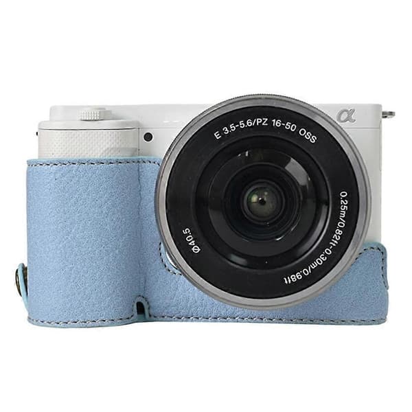 z8k Camera Case for Sony Alpha ZV-E10, Litchi Texture Leather Case G0q with Battery Hole + Strap - S