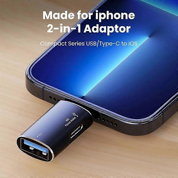 JS-103 Adapter til iPhone iPad-stik 7-benet han til USB+Type-C hun OTG - Sølv