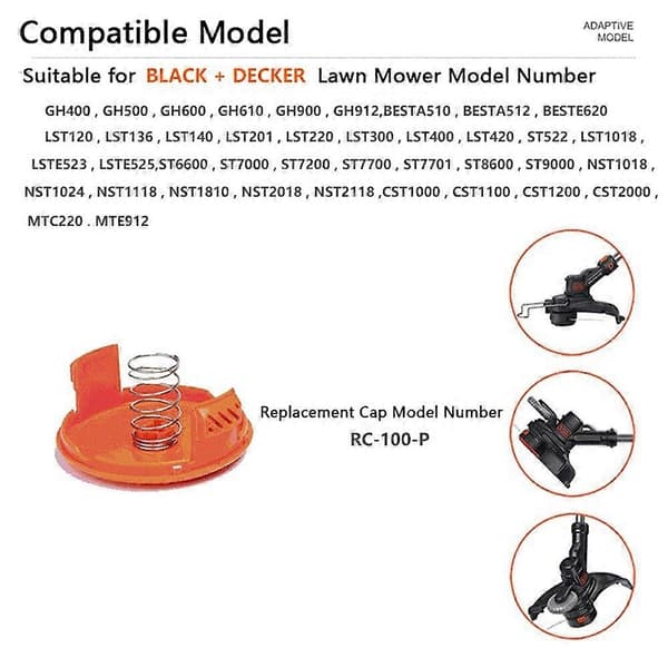 For Black & Decker GH400/GH500/GH600 10 Spool Caps with 10 Spring Trimmer Replacement, RC-100-P