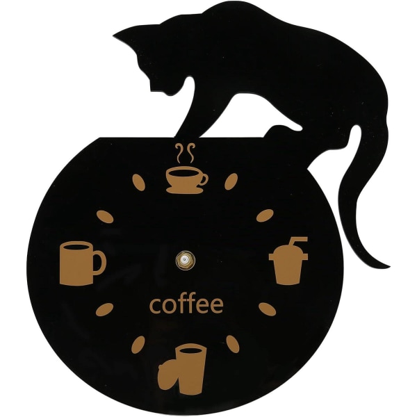 DIY kahvikissan seinäkello, söpö kahvimustan kissan ulkonäkö,