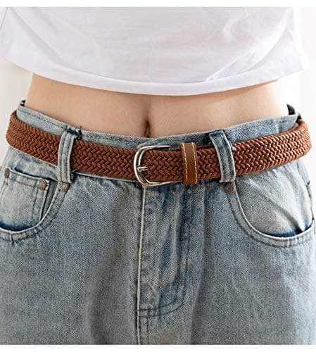 2-pak Stretch Canvas Flettede Bælter til Kvinder - Jeansbælter til Kvinder, One Size Blue/Brown
