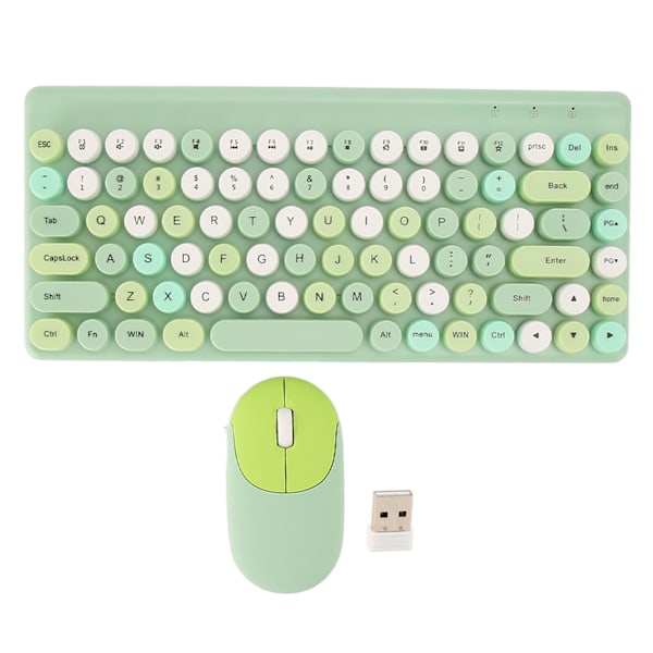 Trådløst Tastatur og Mus Retro Farverigt Rundt Tastatur 86 Taster Tastatur med 2.4G Trådløs Mus til PC Bærbar Computer Grøn