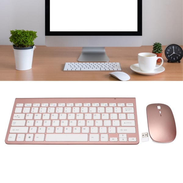 Trådlöst tangentbord och mus set - 78 nycklar, USB, tunna etsade knappsatser, ergonomisk design, mute-knapp, roséguld