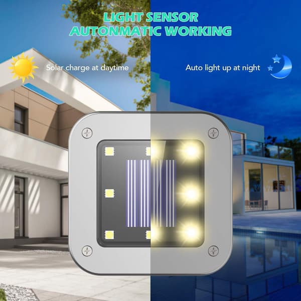 4-pakning 8-LED vanntette solcelle-flomlys for nedgraving – Hage- og gangveibelysning (varmhvit)