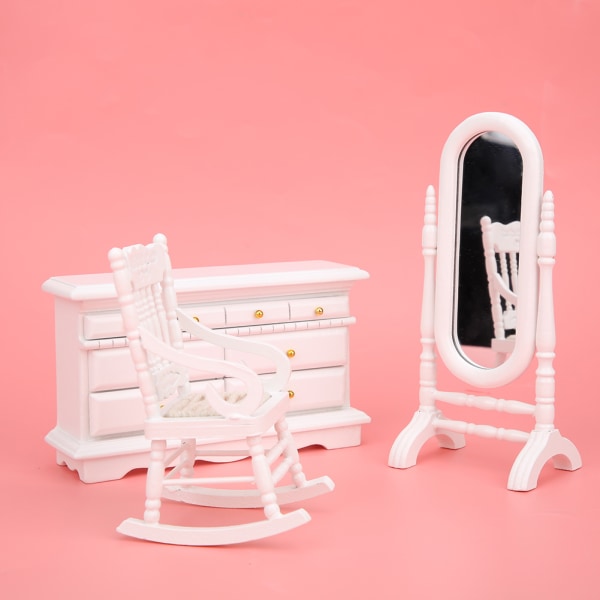 1:12 Mini Möbel Dubbelsäng Lång Spegel Sängbord Stol Skåp Dockhus Tillbehör6st/ set