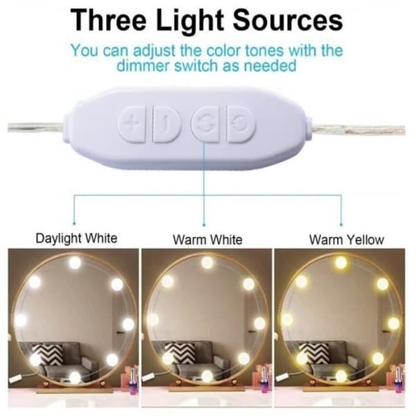 ROKOO 10-pack dimbara 6500K LED-lampor för sminkspeglar – 4m kabel, touch-dimmer, 3M-tejp