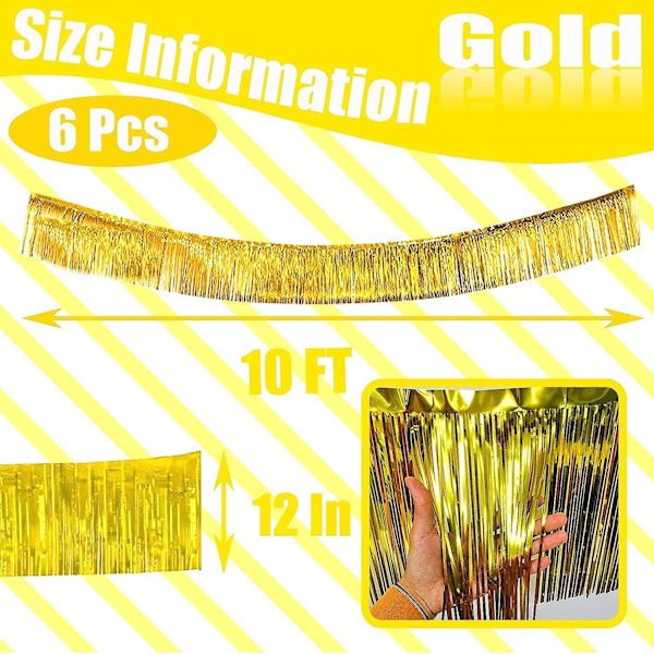 Guldfolie Fringe Metallic Tinsel Streamers - 6 Pak, 10 Fod Hver: Perfekt til Parade-Flydere, Polterabend, Bryllupper