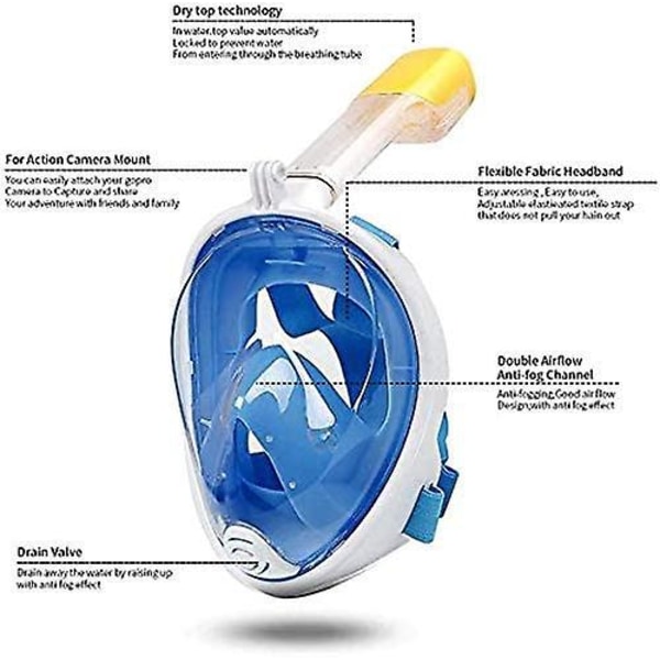 180° Full Face Dykkemaske, Fri Pusting, Anti-dug & Anti-lekkasje Teknologi, Gag Refleks Forebygging (Størrelse XL)