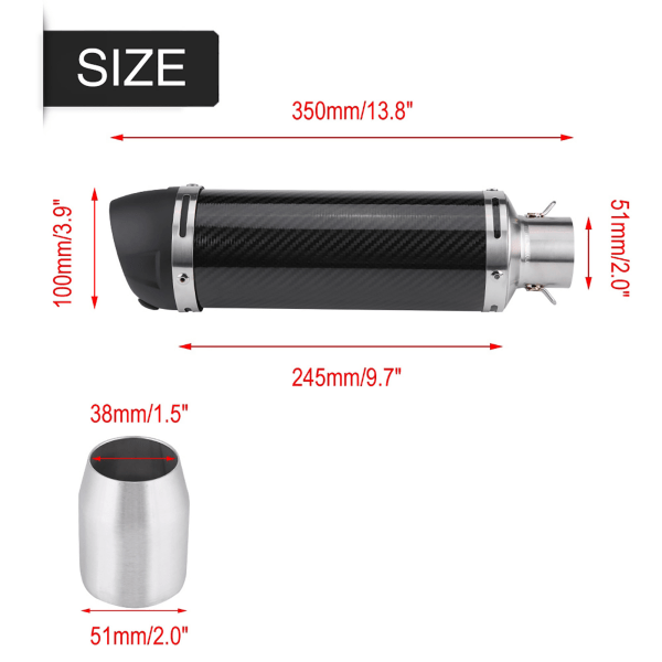 51 mm universell motorsykkel modifisert ekte lys karbonfiber eksospotterør med DB Killer