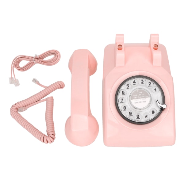 Vintage rosa roterende telefon med ledning med mekanisk ringetone og høyttalerfunksjon