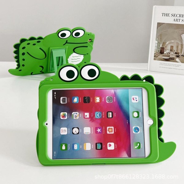 Etui til børn iPad Mini 6 2021 (6. generation, 8,3 tommer) + skærmbeskytter Sød 3D Anime Silikone stødsikker stativ Big Eyes Dinosaur