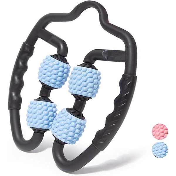 Blå 360-graders anti-cellulitt dypvevs muskelmassasjerulle med 4 hjul