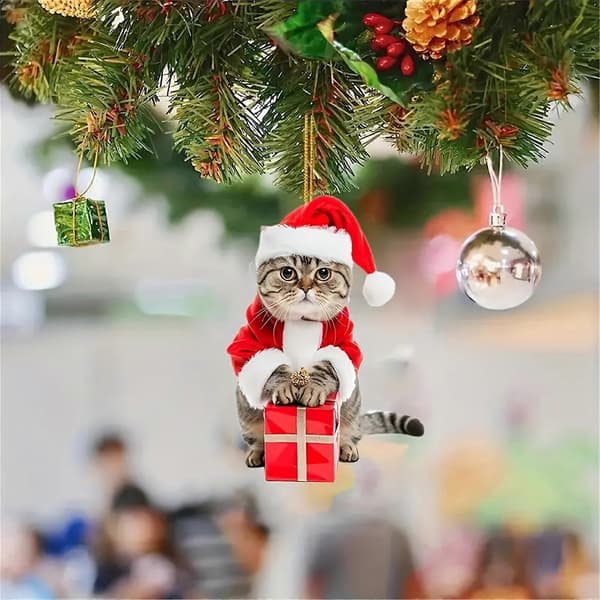 Julekalender med 24 dele - Katte-tema ornamenter og akryl julepynt